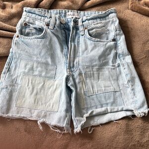 Zara Light Blue Distressed Denim Shorts